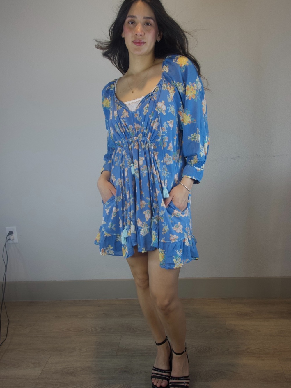 Free People Floral Tassel Mini Dress Size M
